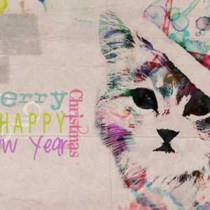 बिल्लियों के साथ नए साल को बधाई देने के लिए चार पोस्टकार्ड
